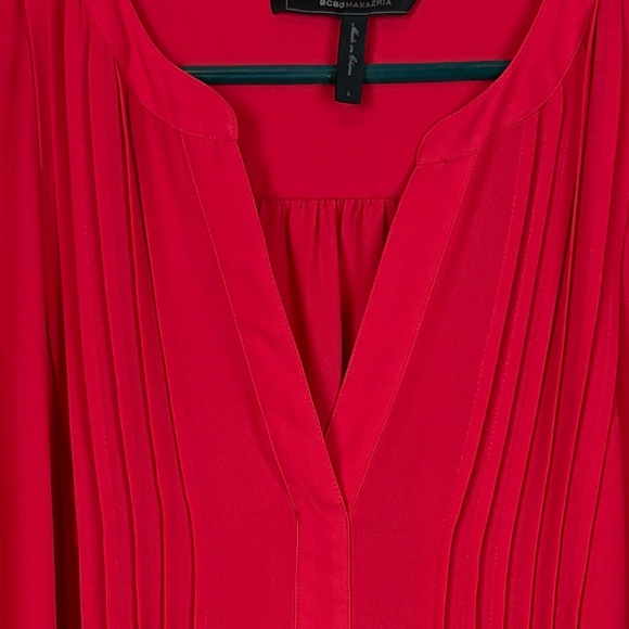 BCBG MaxAzria Gena Red Berry Lightweight Semi-Sheer Pull Over Tunic Top Blouse - Picture 3 of 10